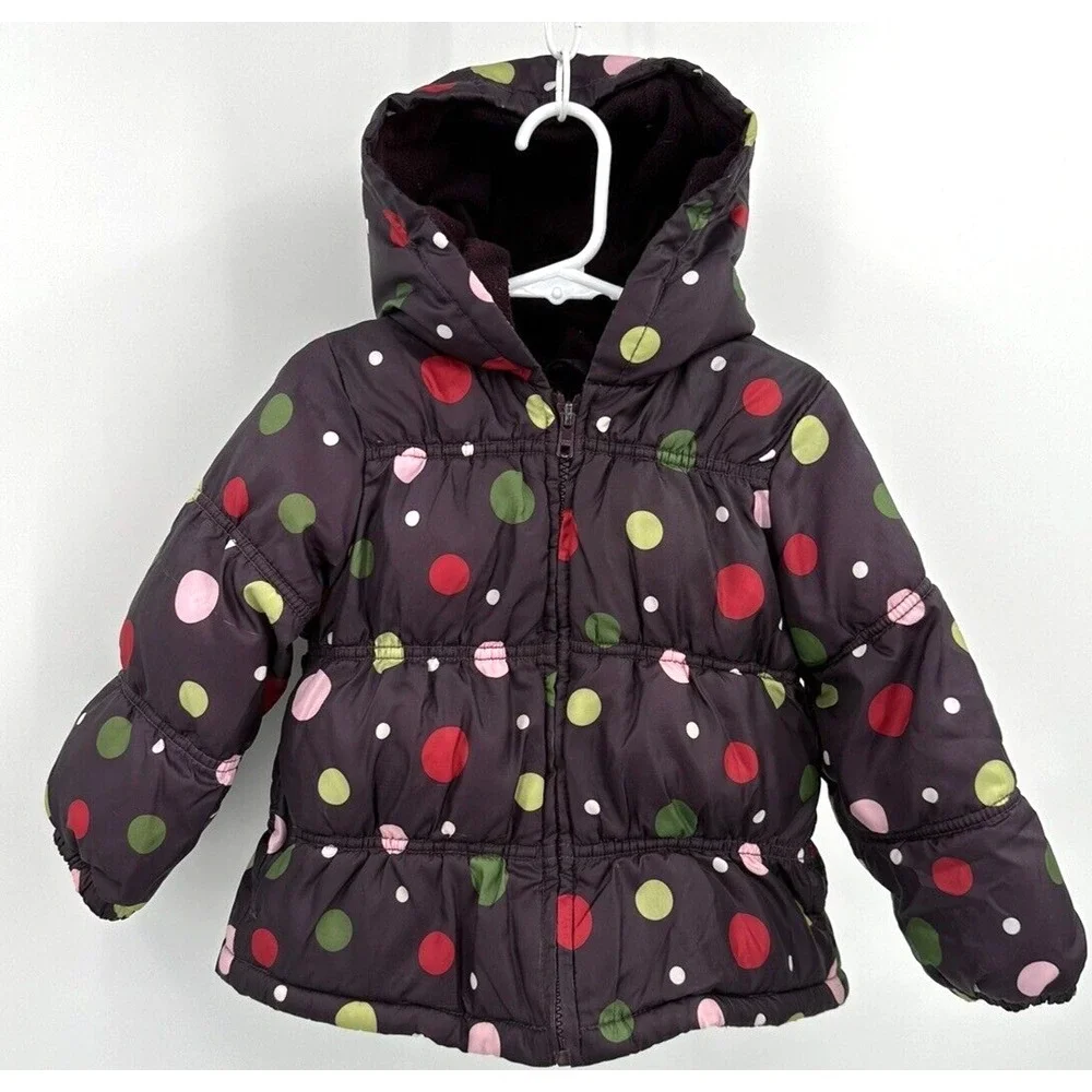 GYMBOREE PURPLE POLKA DOT FLEECE LINED PUFFER COAT‎ Toddler Girl Size 2T - 3T